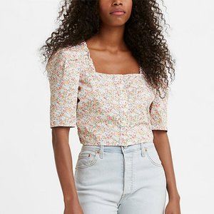 Levi’s Joella Short Sleeve Crop Blouse In Floral Cloud Dancer size XS NWT